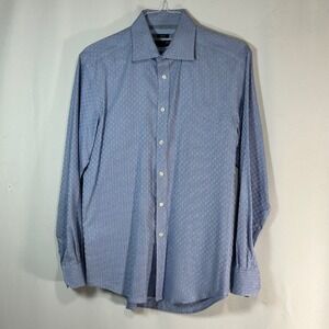 Pronto Uomo Men's Blue Gingham Pattern Non Iron Dress Shirt Size Medium